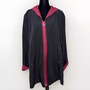 Womens Jacket XL Misty Harbor Original Black Red Hood Lightweight Plus Size EUC